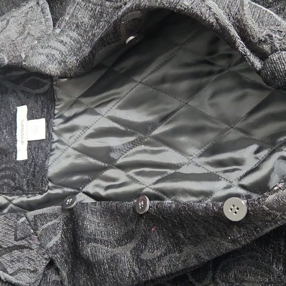 Y2K black velvet Brocade whismigoth Vampire Notch Lapel long length coat - Picture 9 of 13